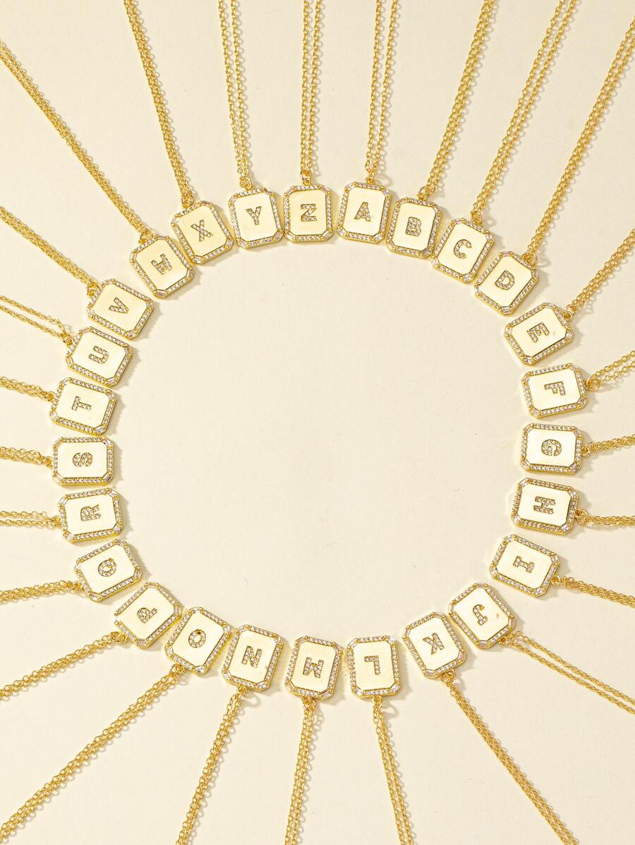 1 cái Chi tiết chữ cái Vòng cổ chuỗi mặt dây chuyền vuông - Nhiều màu - Xem 1