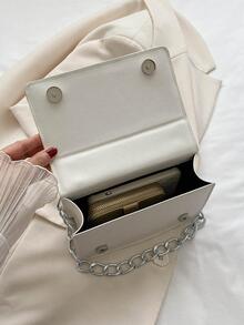 Mini Quilted Flap Chain Chain Square Bag Phong cách thanh lịch - trắng - Xem 7