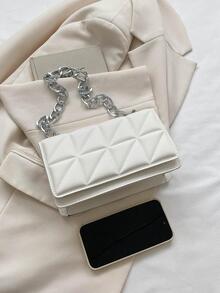 Mini Quilted Flap Chain Chain Square Bag Phong cách thanh lịch - trắng - Xem 6