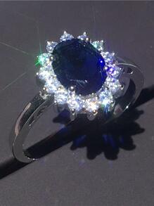 方晶鋯石花朵裝飾戒指 - 彩色 - 查看 1