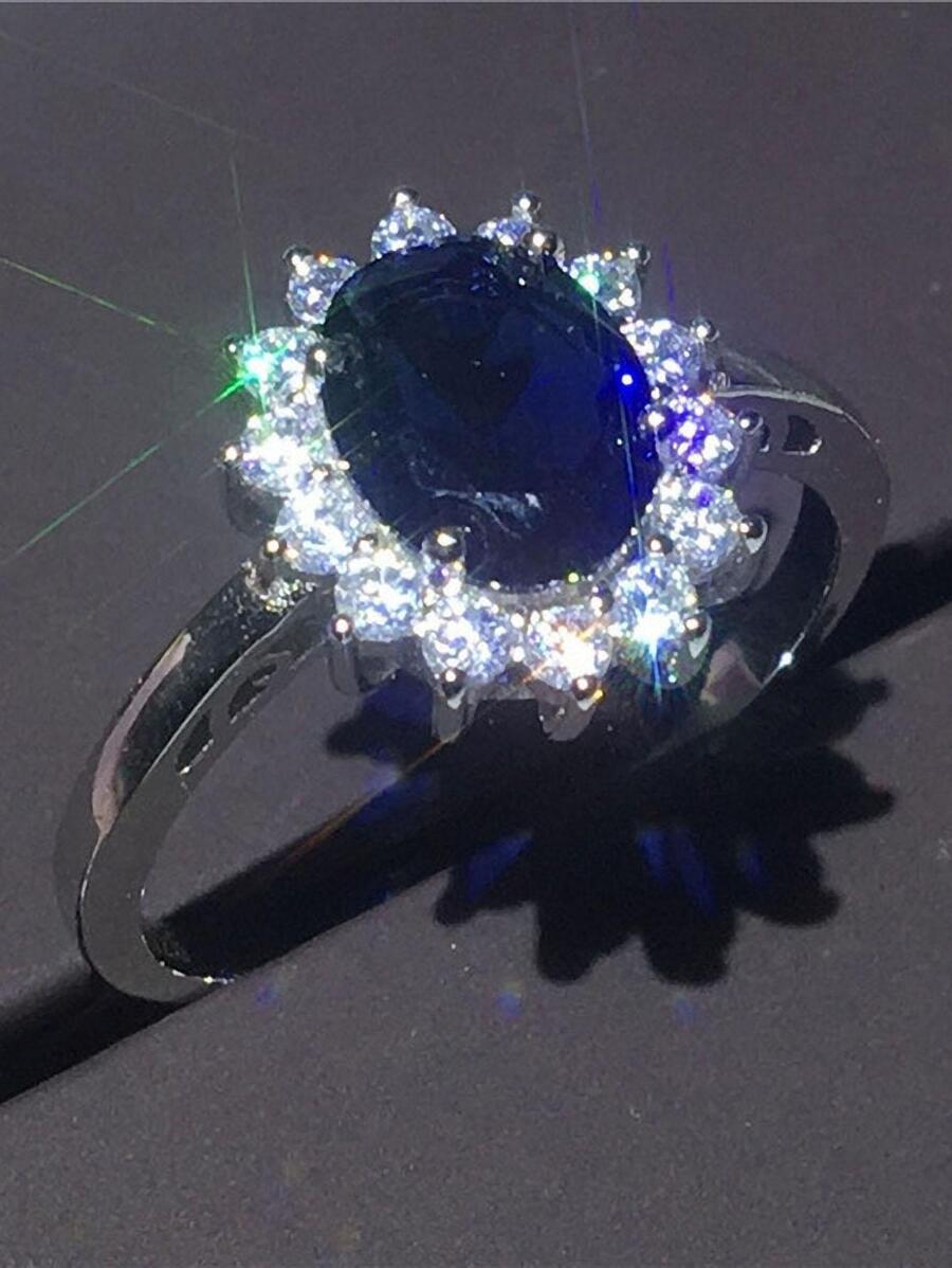 方晶鋯石花朵裝飾戒指 - 彩色 - 查看 1