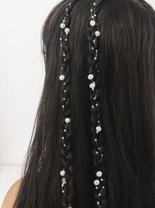 2个仿珍珠装饰发夹，优雅皇冠爪夹，发爪发卡，学校用品，发饰，头部饰品，发夹 - 白色 - 查看 5