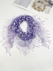 Pañuelo con bordado floral ribete con malla - Morado - Ver 1