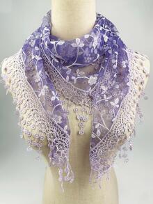 Pañuelo con bordado floral ribete con malla - Morado - Ver 2