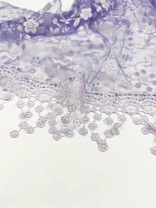 Pañuelo con bordado floral ribete con malla - Morado - Ver 4