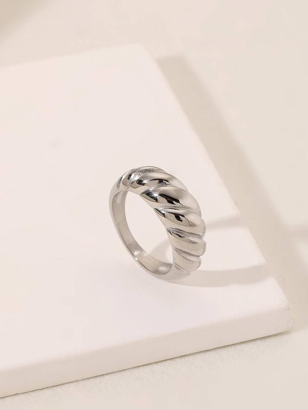 MiDuoDuo 1pc Retro Ribbed Wave Textured Cast Ring, European & American INS Style Knuckle Ring