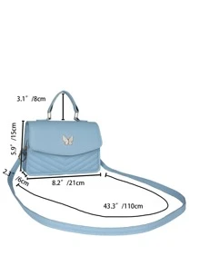 Small Square Bag Chevron Quilted Butterfly Decor Top Handle - Blue - View 2
