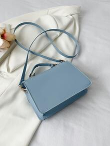 Small Square Bag Chevron Quilted Butterfly Decor Top Handle - Blue - View 7