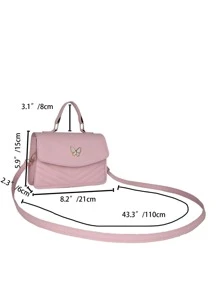 蝴蝶鑽石棋盤格翻蓋頂部單條提帶單肩包 - 粉色 - 查看 2