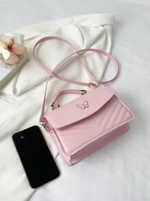 蝴蝶鑽石棋盤格翻蓋頂部單條提帶單肩包 - 粉色 - 查看 4