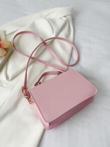 蝴蝶鑽石棋盤格翻蓋頂部單條提帶單肩包 - 粉色 - 查看 5