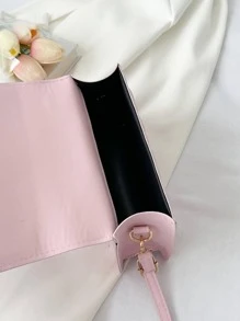 蝴蝶鑽石棋盤格翻蓋頂部單條提帶單肩包 - 粉色 - 查看 3