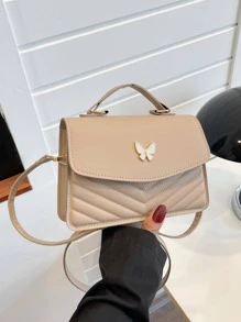Bolsa cuadrada pequeño de cheurón guateado con diseño de mariposa asa superior