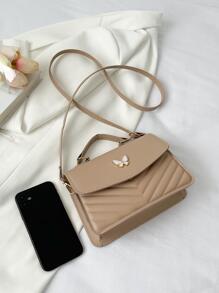 Bolsa cuadrada pequeño de cheurón guateado con diseño de mariposa asa superior