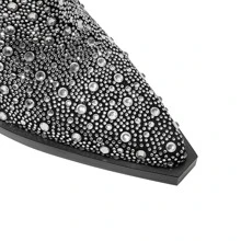 Women Rhinestone Decor Point Toe Chunky Heeled Boots, Glamorous Party Western Boots - Black - View 3
