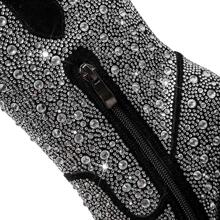 Women Rhinestone Decor Point Toe Chunky Heeled Boots, Glamorous Party Western Boots - Black - View 4