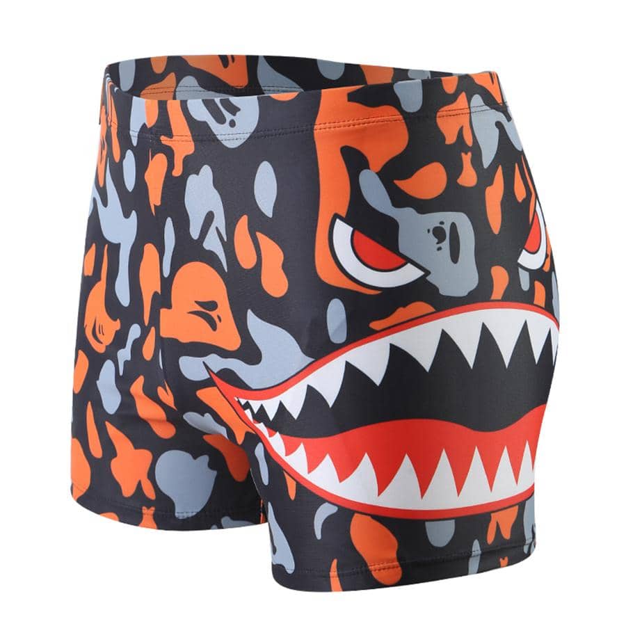 Men Cartoon Graphic Square Leg Swim Trunks - Multicolor - View 1