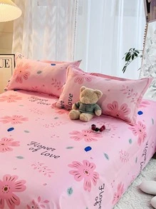2pcs Floral & Letter Graphic Pillowcase Without Filler - Pink - View 3