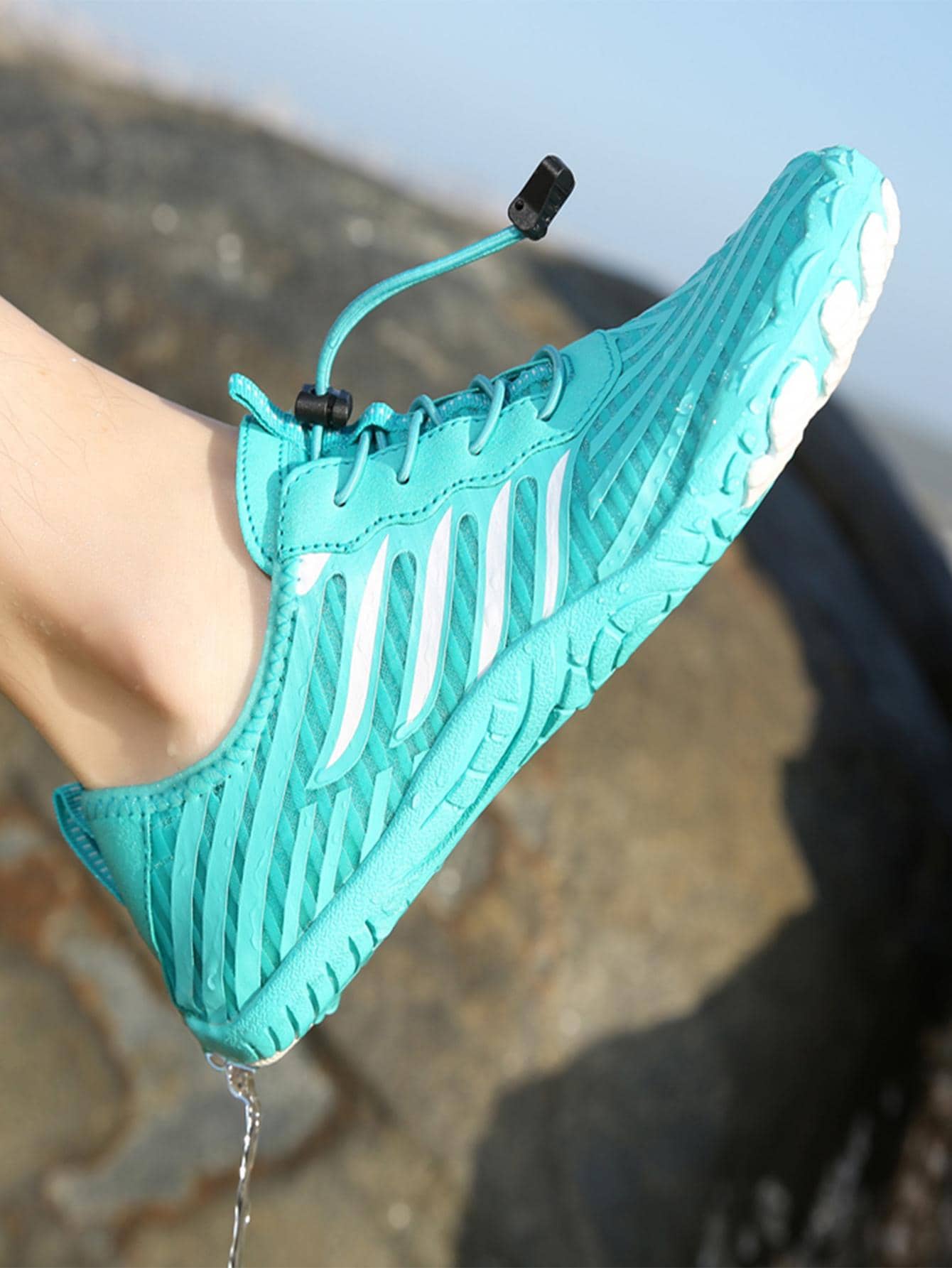 Femme Chaussures  D'eau À Blocs De Couleurs Design Cordon Ruisseau Sport Extérieur Tissu - Bleu lagon - Voir 3