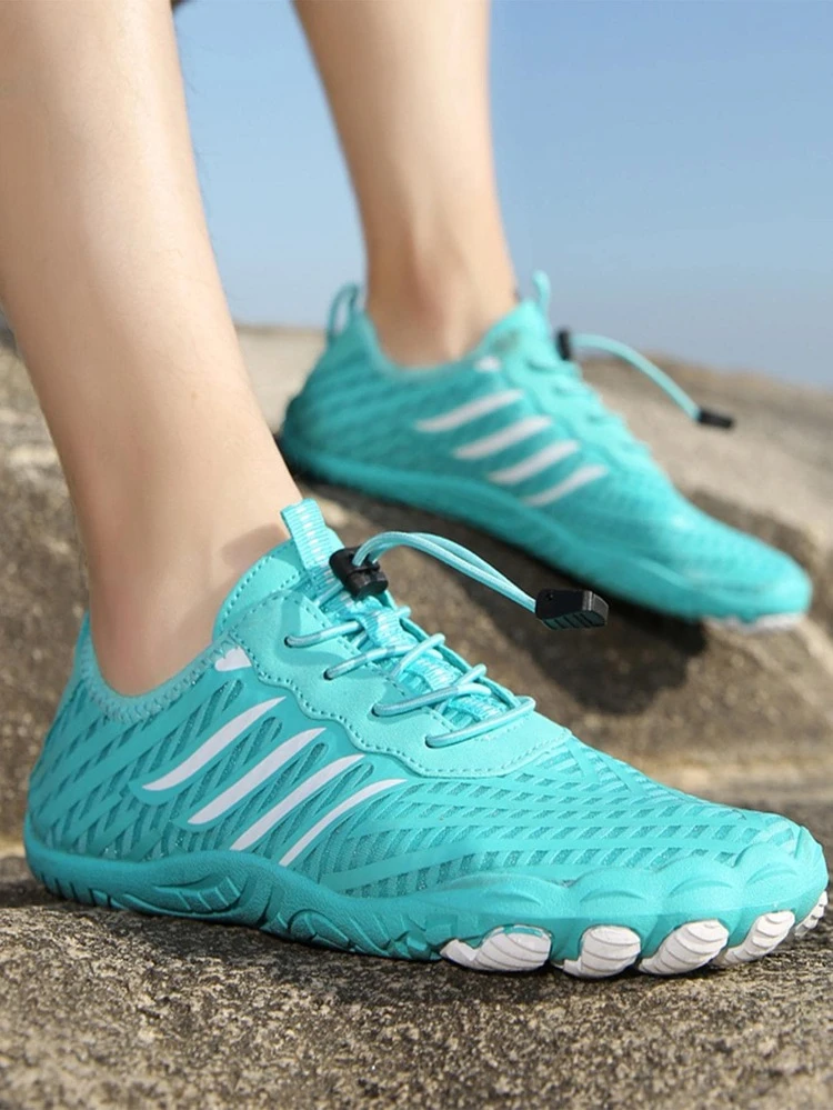 Femme Chaussures  D'eau À Blocs De Couleurs Design Cordon Ruisseau Sport Extérieur Tissu - Bleu lagon - Voir 4