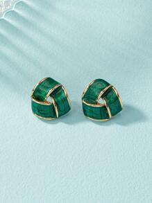 Geometric Stud Earrings - Green - View 2