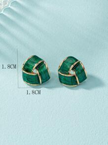 Geometric Stud Earrings - Green - View 3