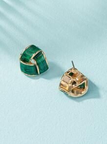 Geometric Stud Earrings - Green - View 4