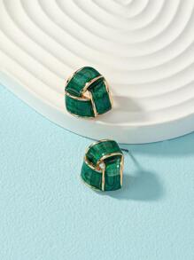 Geometric Stud Earrings - Green - View 5