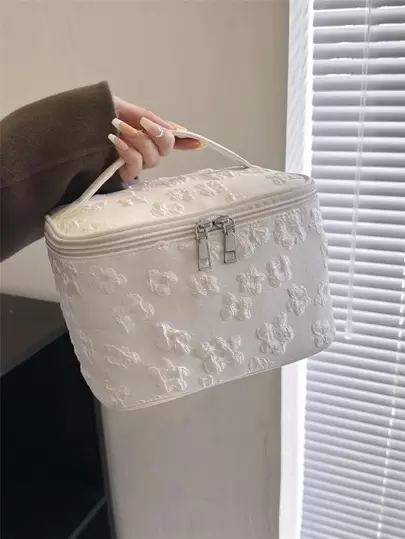 Floral Pattern Makeup Bag Zip Around Top Handle Make Up Organizer Makeup Storage Makeup Pouch Toiletry Bag Cosmetic Bag Wash Bag For Travel Bathroom College Dorm For Girl Women Mom Mommy Mother Gift For School Supplies Travel Essentials Make Up Bag Holiday Essentials Makeup Bags Makeup Organizer Holiday Winter Back To School Supplies