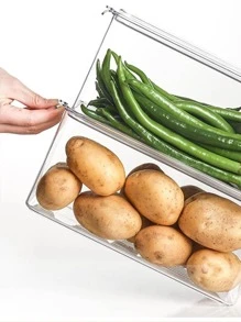 1pc Transparent Rectangular Refrigerator Vegetable & Fruit Storage Box - Clear - View 7