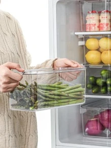 1pc Transparent Rectangular Refrigerator Vegetable & Fruit Storage Box - Clear - View 3