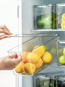 1pc Transparent Rectangular Refrigerator Vegetable & Fruit Storage Box - Clear - View 2