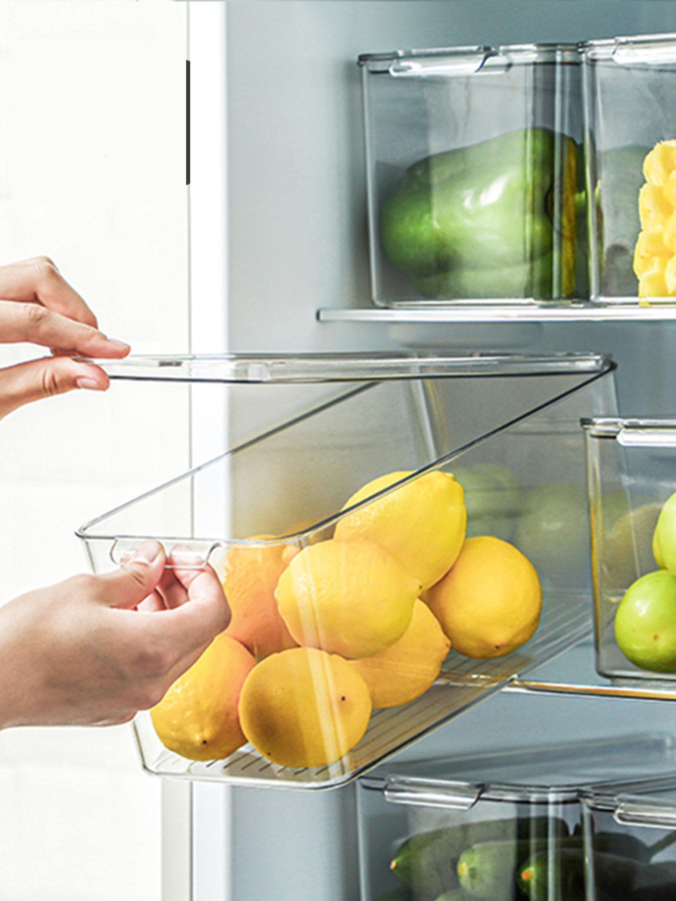 1pc Transparent Rectangular Refrigerator Vegetable & Fruit Storage Box