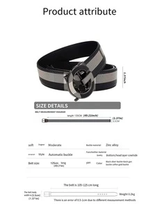 caivektine 1條新款商務男士輕便復古格紋腰帶，職業簡約自動扣腰帶，時尚褲衣配帶，全帶切割，扣鈕圖案隨機，腰帶圖案隨機工作 - 槍黑色 - 查看 4