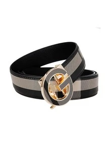 caivektine 1條新款商務男士輕便復古格紋腰帶，職業簡約自動扣腰帶，時尚褲衣配帶，全帶切割，扣鈕圖案隨機，腰帶圖案隨機工作 - 槍黑色 - 查看 6