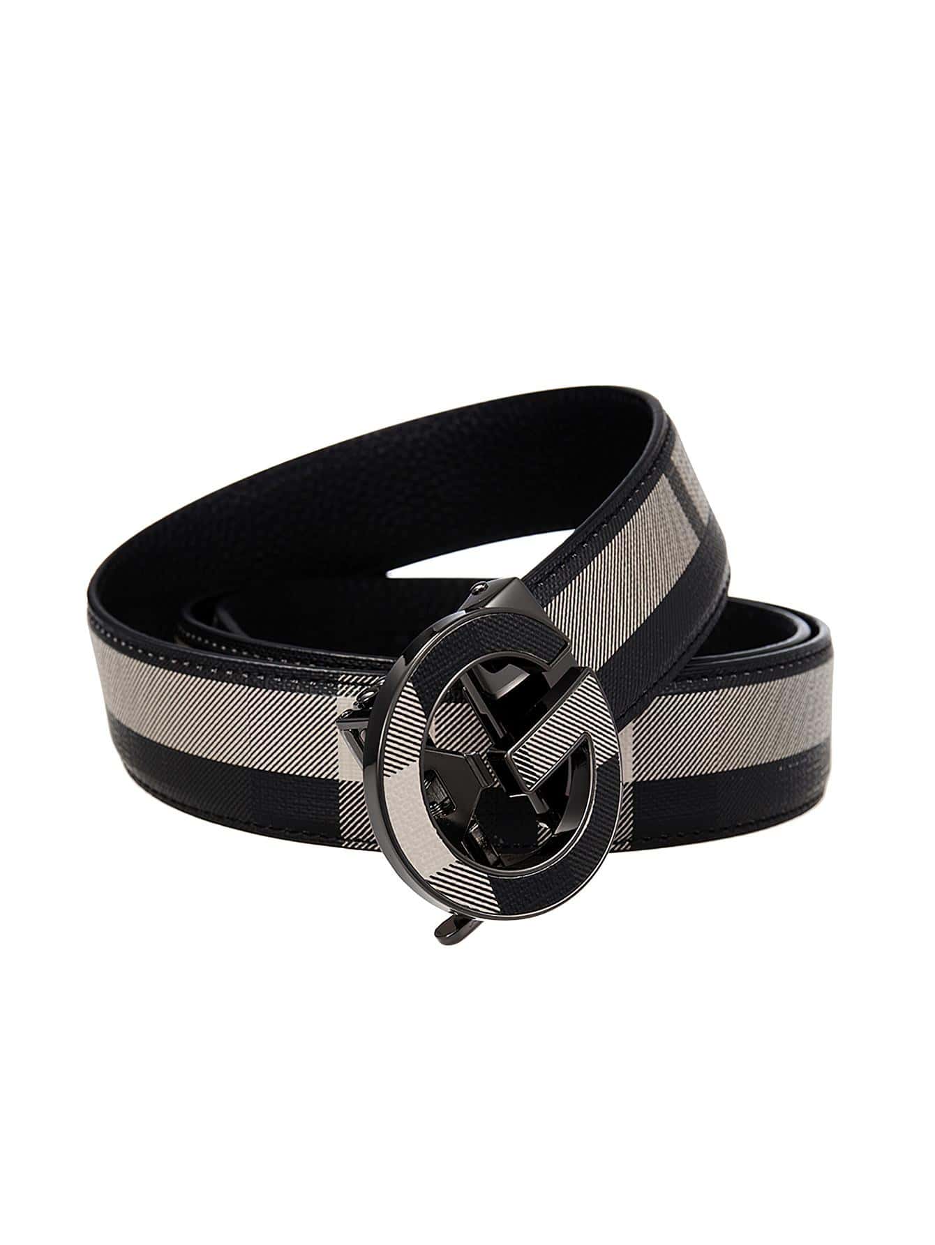 caivektine 1pc New Men Business Belt, Lightweight Retro Plaid Belt For Men, Simple Automatic Buckle Belt For Career, Fashionable Pants Belt, Entire Belt Cut, Random Buckle Pattern, Random Belt Pattern Work - Gun Black - View 1