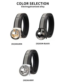 caivektine 1條新款商務男士輕便復古格紋腰帶，職業簡約自動扣腰帶，時尚褲衣配帶，全帶切割，扣鈕圖案隨機，腰帶圖案隨機工作 - 槍黑色 - 查看 2