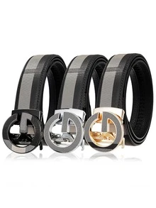 caivektine 1條新款商務男士輕便復古格紋腰帶，職業簡約自動扣腰帶，時尚褲衣配帶，全帶切割，扣鈕圖案隨機，腰帶圖案隨機工作 - 槍黑色 - 查看 3