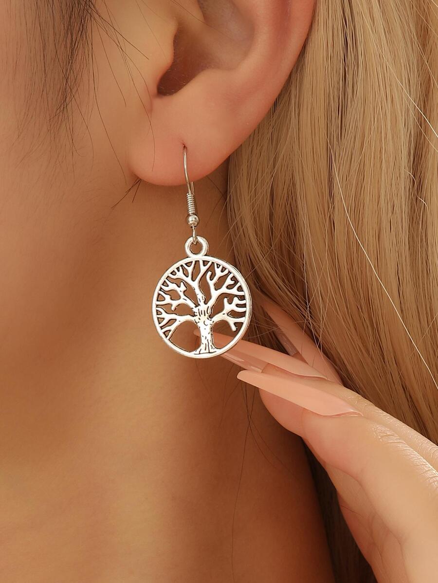 Tree Of Life Drop Earrings - Antique Silver - View 1