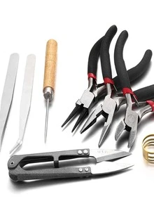 8pcs DIY Handmade Jewelry Tool, Jewelry Pliers Needle-Nose Pliers Scissors Tweezers Jewelry Pliers Set - Black - View 2
