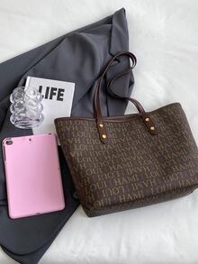 Fashionable Pu Shoulder Tote Bag With Large Capacity And Alphabet Pattern - Multicolor - View 3