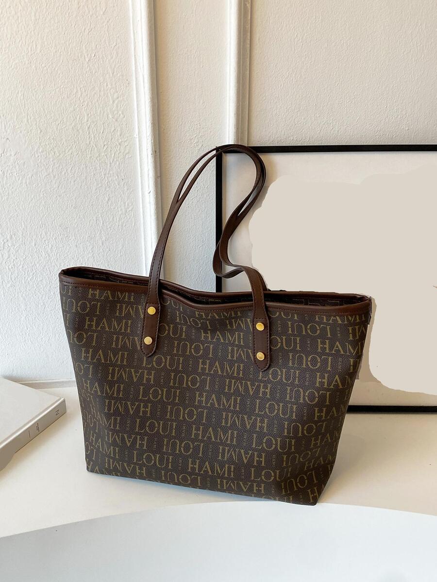 Fashionable Pu Shoulder Tote Bag With Large Capacity And Alphabet Pattern - Multicolor - View 1