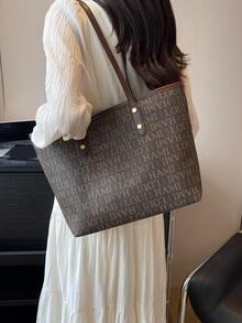 Fashionable Pu Shoulder Tote Bag With Large Capacity And Alphabet Pattern - Multicolor - View 2