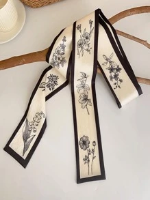 Floral Print Skinny Scarf - Multicolor - View 1