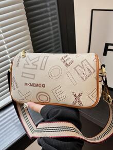 con patrón de letra Bolsa cuadrada de moda con tira ajustable Bolso bandolera - Multicolor - Ver 8
