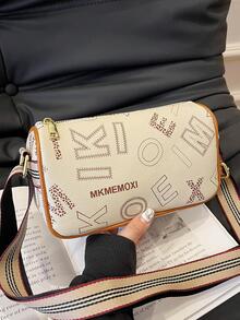 con patrón de letra Bolsa cuadrada de moda con tira ajustable Bolso bandolera - Multicolor - Ver 2