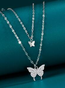 方晶鋯石蝴蝶墜飾純銀項鍊 - 彩色 - 查看 3