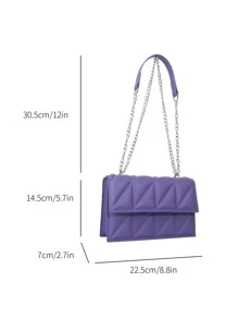 Small Quilted Flap Chain Square Bag Fashion Style - Purple - View 3