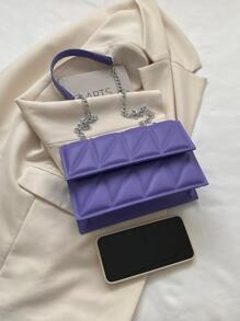 Small Quilted Flap Chain Square Bag Fashion Style - Purple - View 6