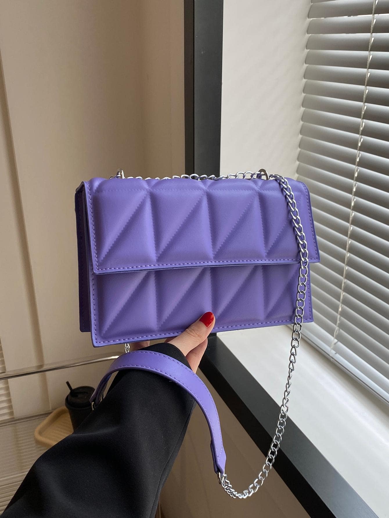 Small Quilted Flap Chain Square Bag Fashion Style - Purple - View 1